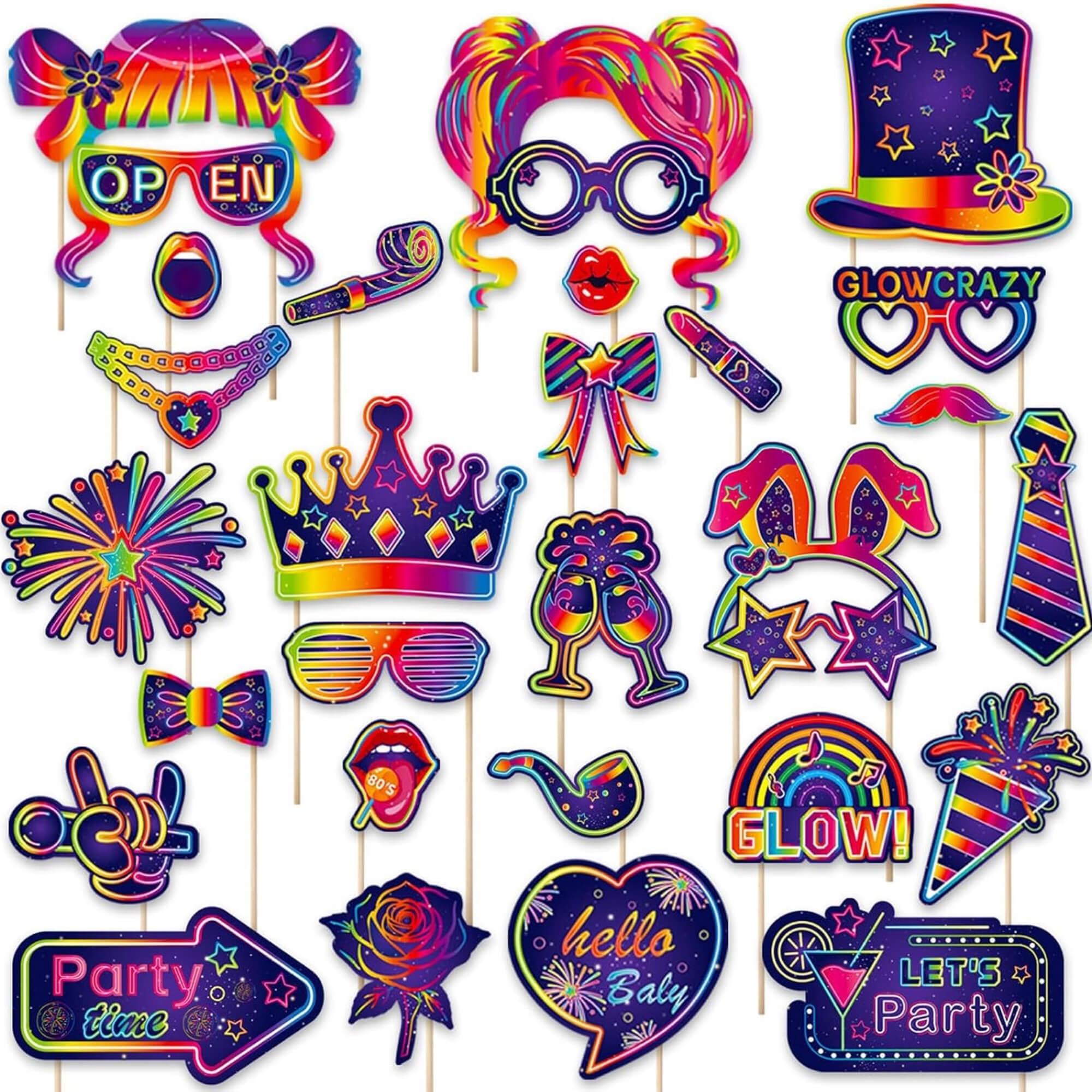 Glow disco photo props for a kids party
