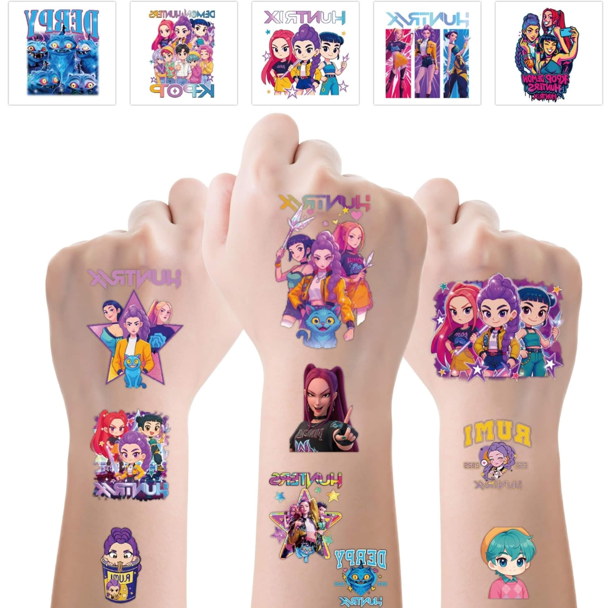 KPop Demon Hunters temporary tattoos, design examples