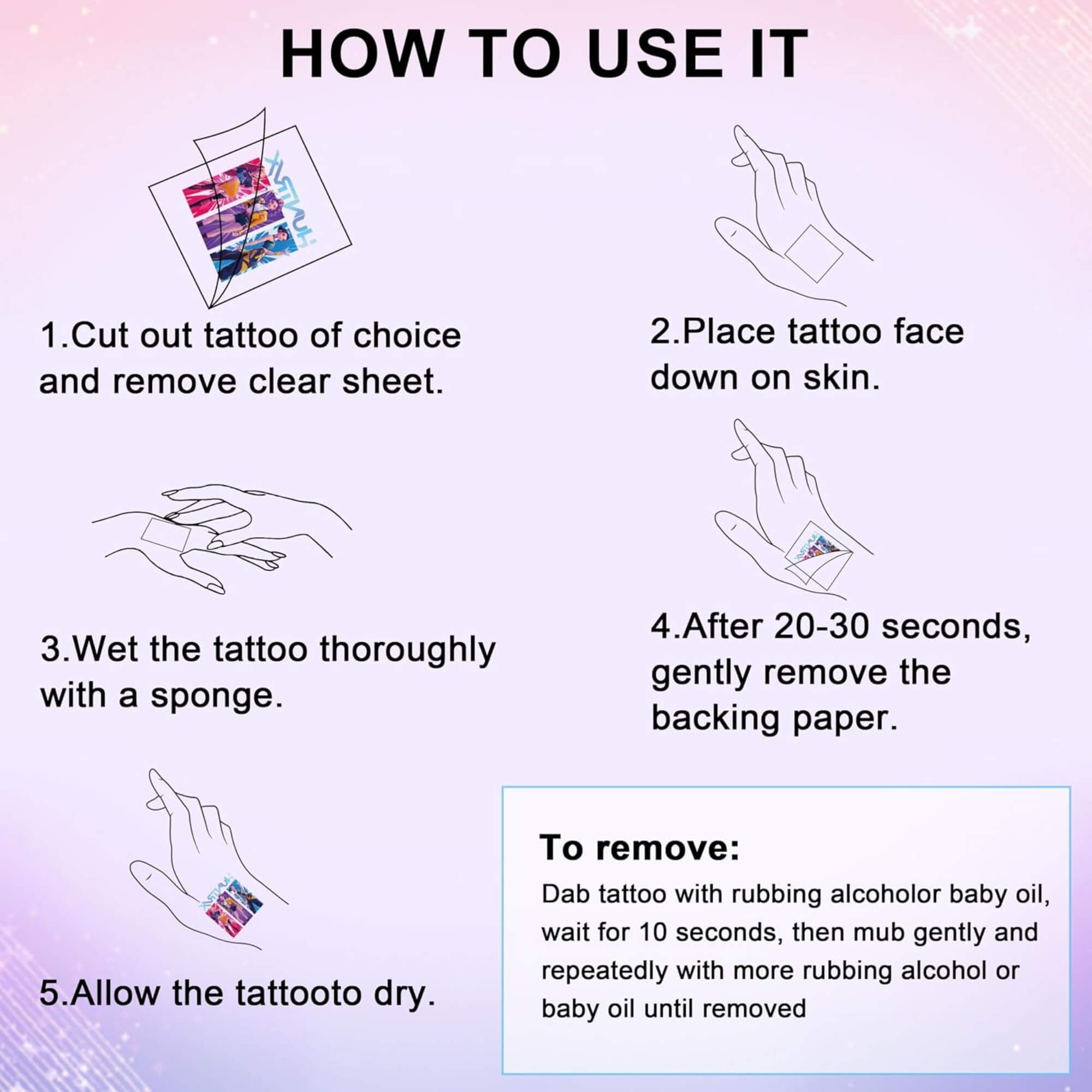 KPop Demon Hunters temporary tattoos, how to use