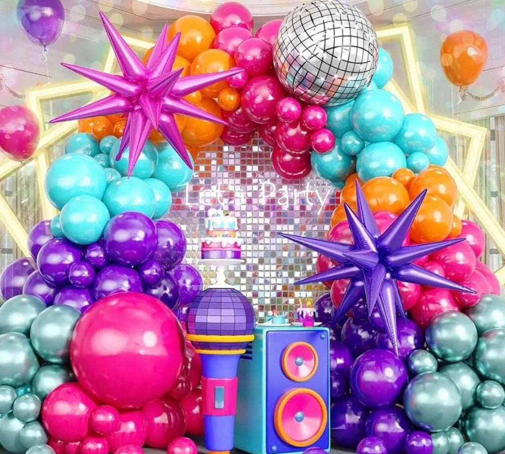 K-Pop Demon Hunters party supplies glow disco balloon arch