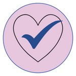 Heart with a blue checkmark on a pink background love it or return it guarantee