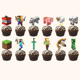 Pixel-themed Minecraft cupcake toppers for gaming fans