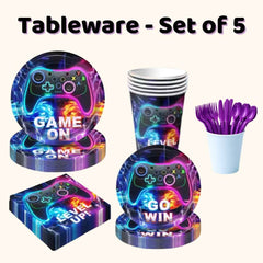 Minecraft party tableware set with plates, cups, napkins and cutlery for a kids party or gaming party
