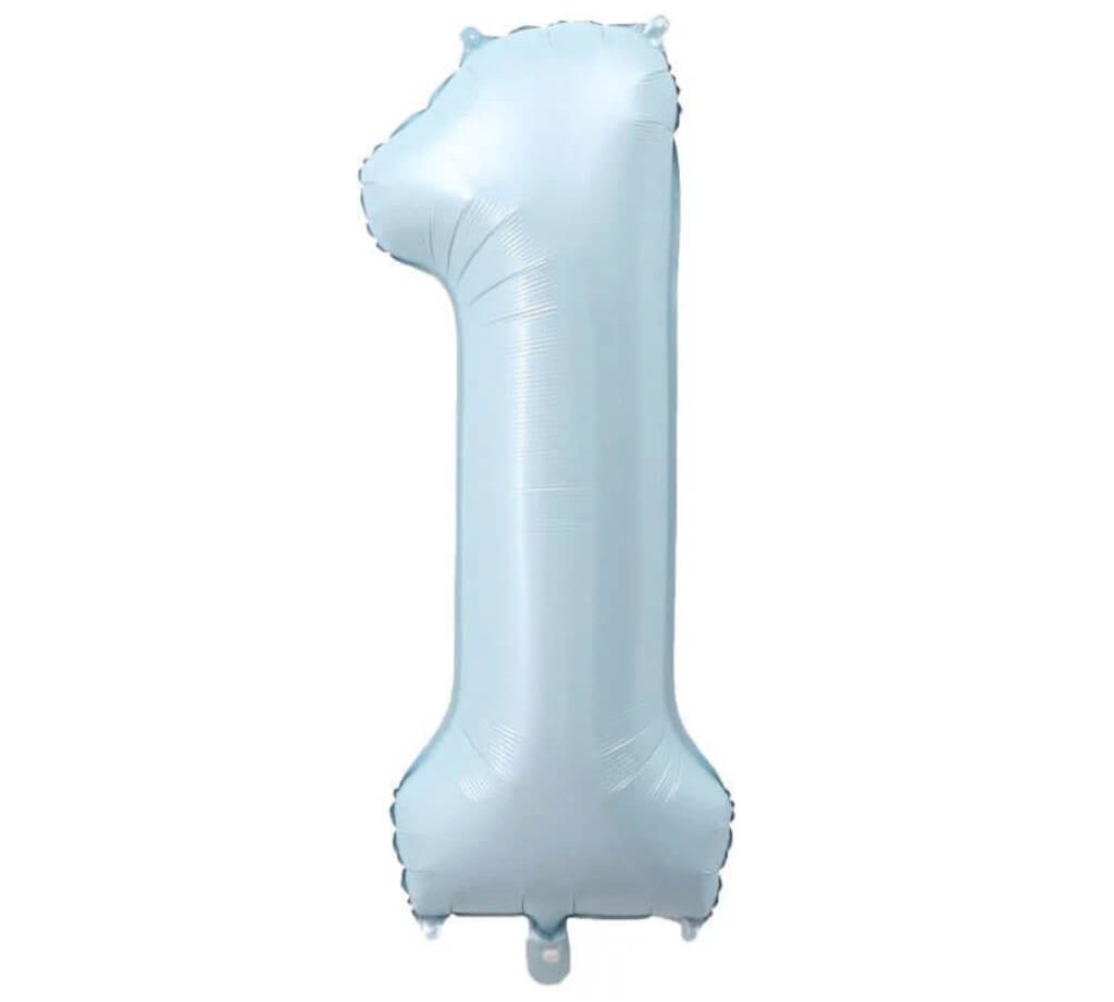 Light blue number 1 balloon on a white background