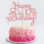 Pink Happy Birthday cake topper for kids parties or 1st birthday celebration