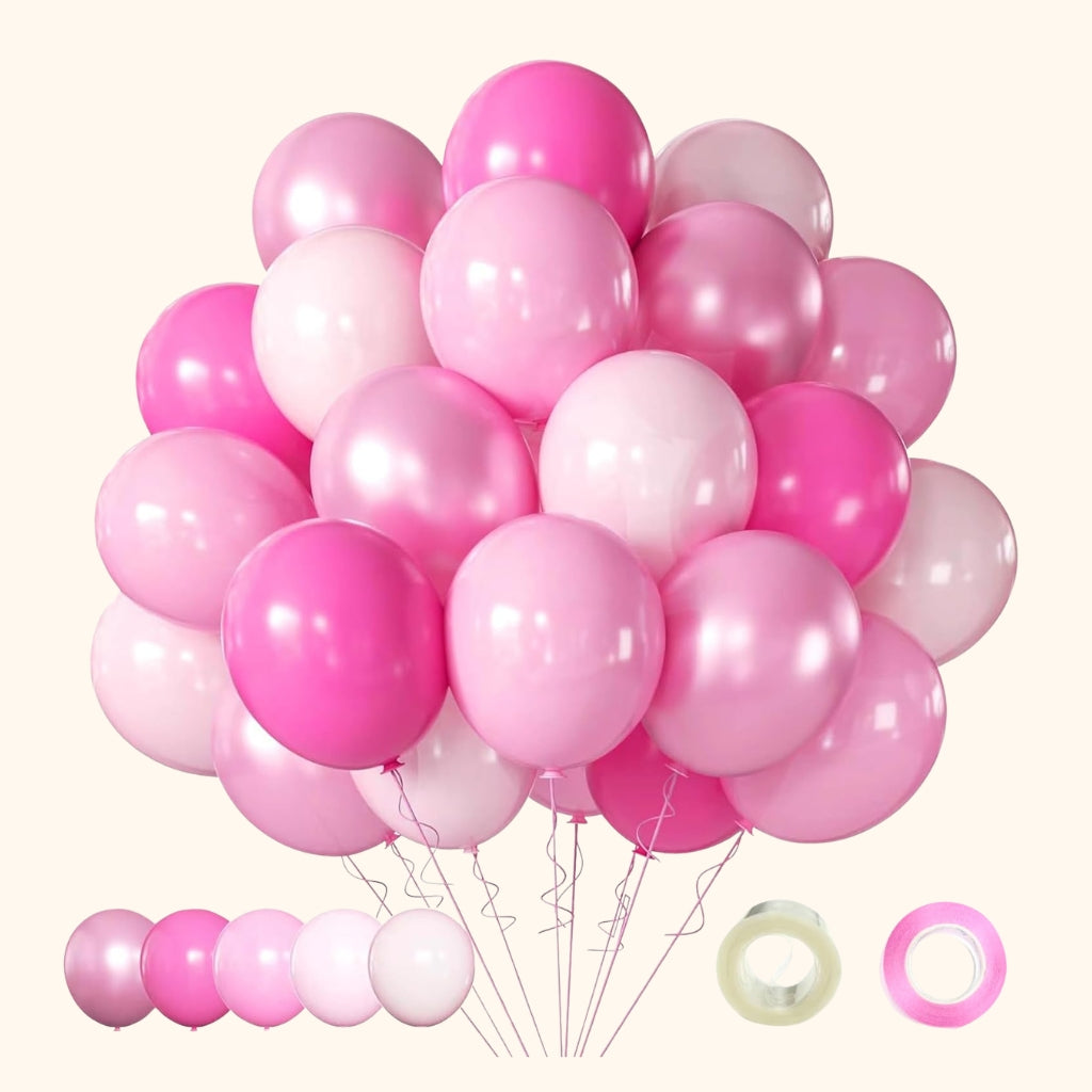 Pink party balloons in mixed pink shades 