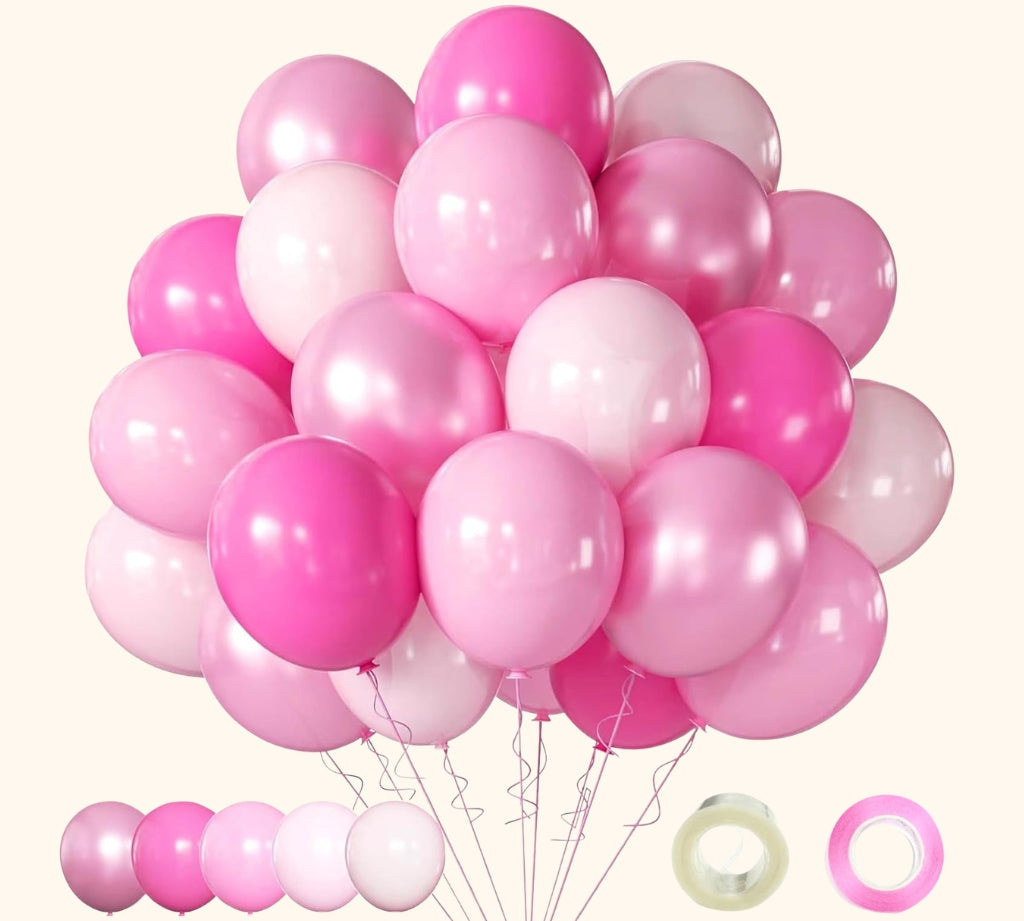 Pink party balloons in mixed pink shades 