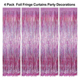 Pink foil fringe curtain party backdrop, pack of 4