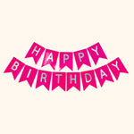 Pink Happy Birthday bunting banner with white lettering