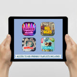 **Kid-friendly party playlists included with kids birthday party decorations kit Australia, featuring dance party, party, chillout and all-ages playlist options.