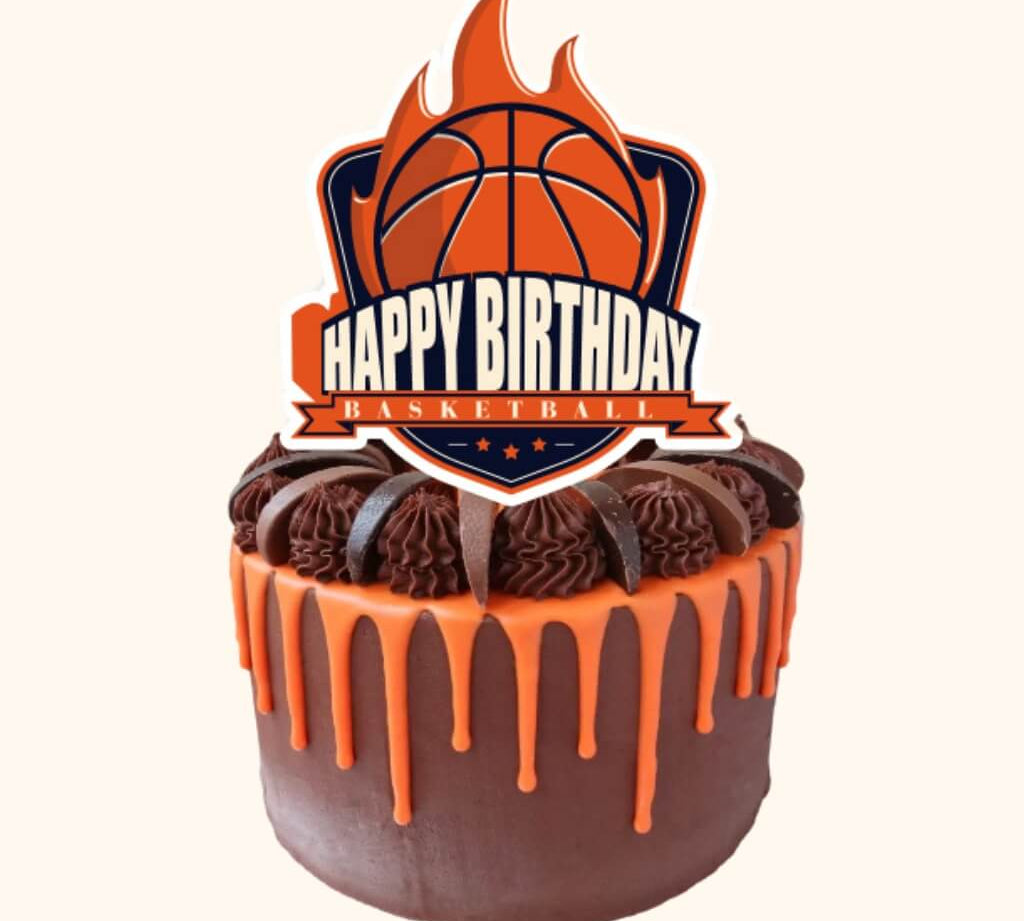 Basketball-themed cake topper for sports parties