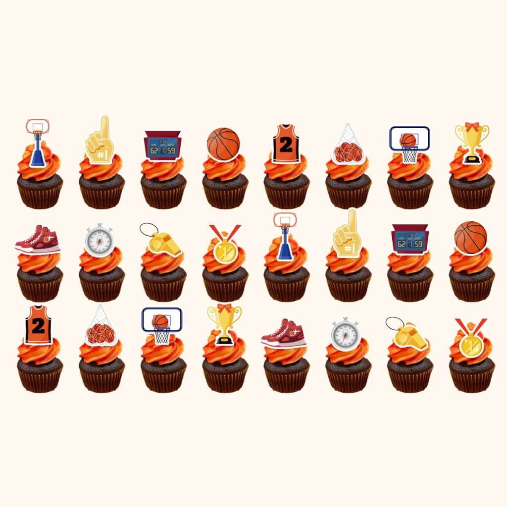 Sports-themed cupcake toppers with team spirit designs