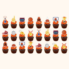 Sports-themed cupcake toppers with team spirit designs