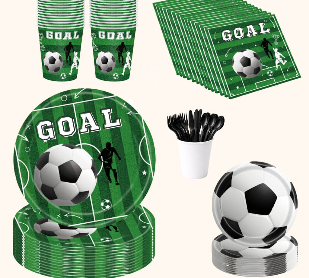 Complete 20-piece sports-themed party tableware set