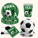 Sports-themed party tableware set with plates and napkins