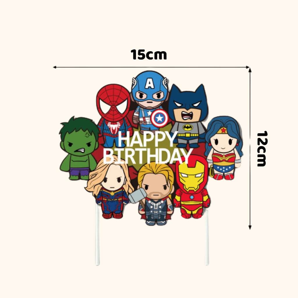 Superhero-themed cake topper for birthday cakes
