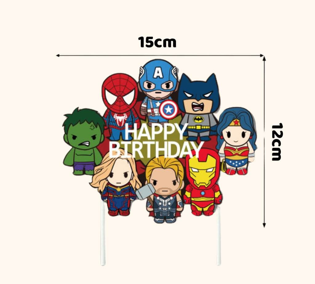 Superhero-themed cake topper for birthday cakes