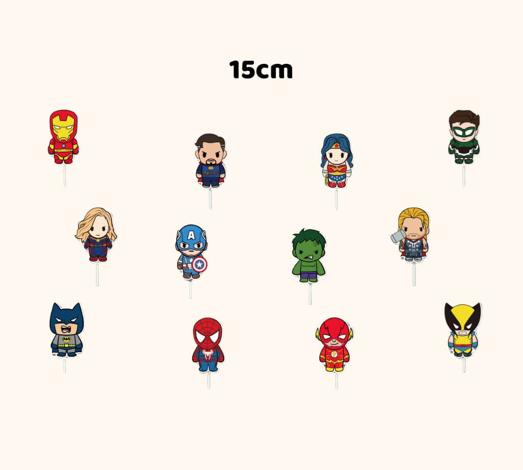 Superhero-themed cupcake toppers for dessert decoration