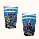 Superhero-themed paper party cups