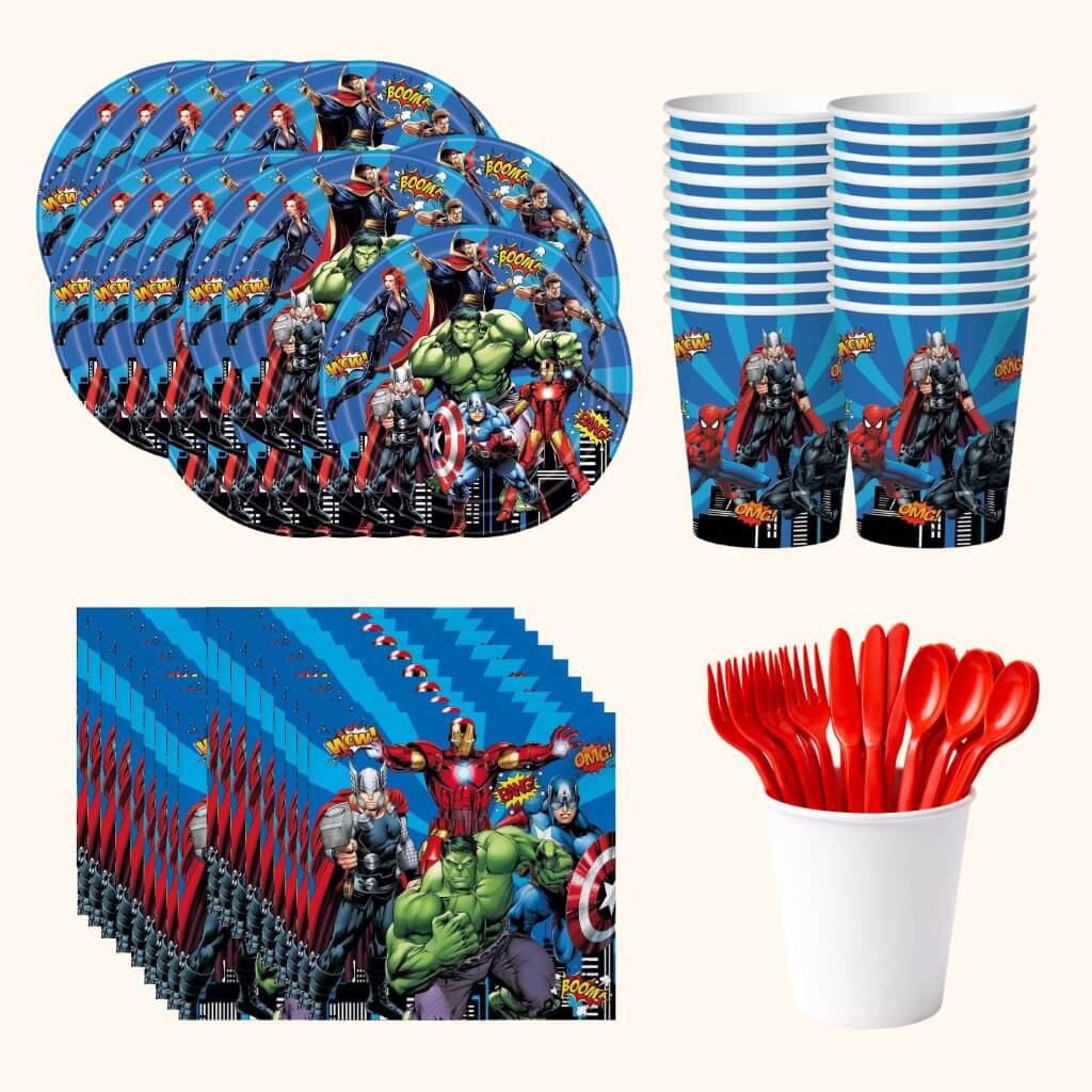 Complete 20-piece superhero-themed party tableware set