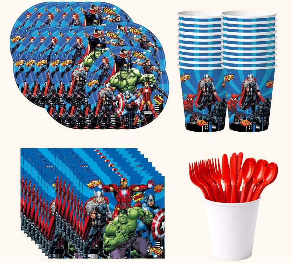 Complete 20-piece superhero-themed party tableware set