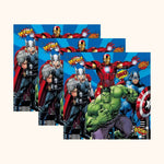 Superhero-themed party napkins with fun designs