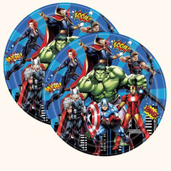 Small and large superhero-themed party plates