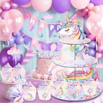 Unicorn-themed cupcake stand for displaying party desserts