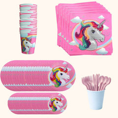 Complete 20-piece unicorn-themed party tableware set